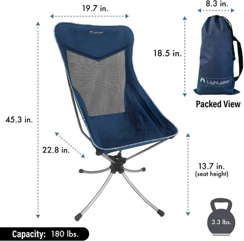 360 Lightspeed Outdoors Silent Swivel Lightweight Camping Chair | Foldable Compact Degree Chair