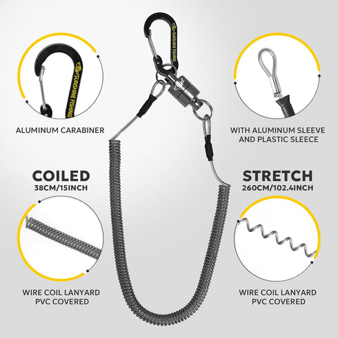 SF Strongest Magnetic Net Release Keychain, Fly Fishing Net Retractor with Coiled Lanyard, Black
