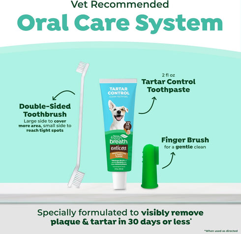 TropiClean Fresh Breath Plaque & Tartar Control Kit | Dog Toothpaste, Toothbrush & Finger Brush | Dog Toothbrushing Kit