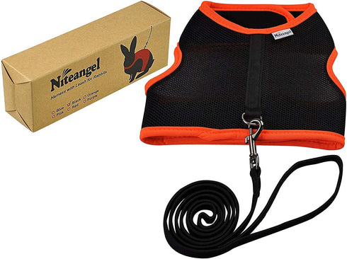 Niteangel Adjustable Soft Harness with Elastic Leash - For Rabbits (M, Black)