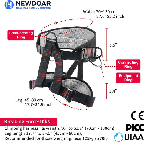 NewDoar Climbing Harness - Half Body for Rappelling, Rock Climbing, Fire Rescuing