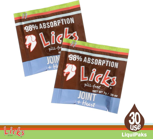 Licks Pill-Free Dog Joint and Heart Supplement - Glucosamine & Omega 3 Fish Oil - 30 Use