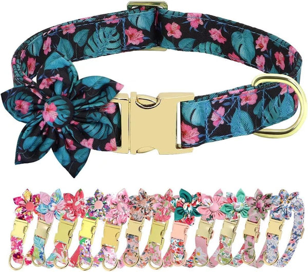 Beirui Cute Girl Dog Collars for Small Medium Large Dogs, Floral Patterns for Wedding Holiday, Neck 12-18", Green-3