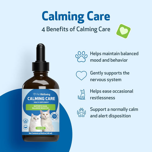 Pet Wellbeing Calming Care for Cats - Veterinarian-Formulated Herbal Supplement, 4 oz (118 ml)