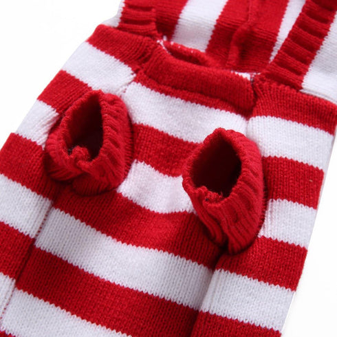 Red and White Striped Dog Sweater - Holiday Halloween Christmas Pet Clothes, Soft Comfortable Dog Clothes