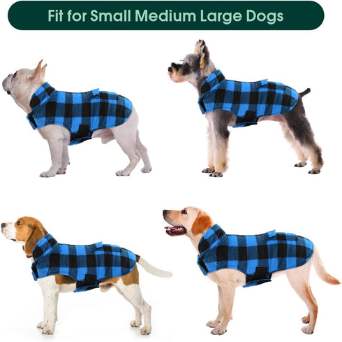 Kuoser Dog Winter Coat, Windproof Fleece Jacket, British Style Plaid Cold Weather Vest for Small Dogs