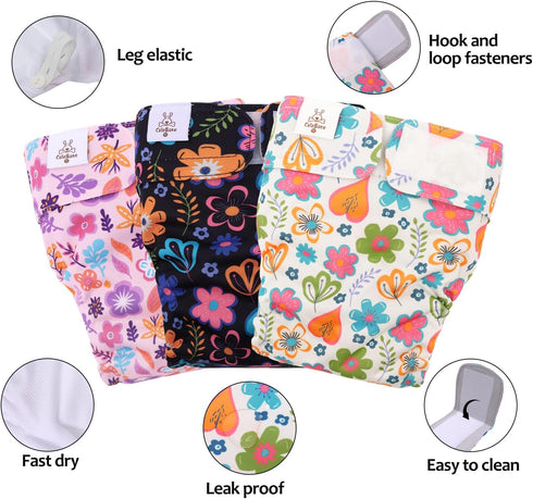CuteBone Washable Dog Diapers, Female 3 Pack Puppy Training Pants for Docked-Tail Dogs WWD19L