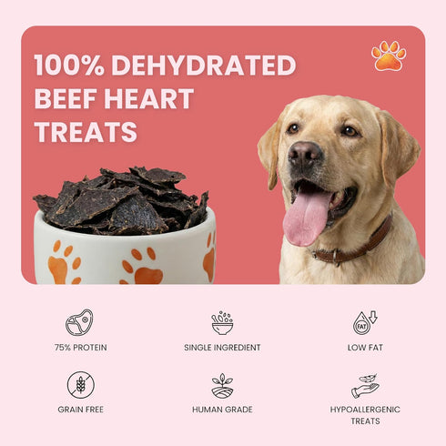 USA(4oz) Ruff Town Dog Treats - Human Grade Beef Heart | Dehydrated Single Ingredient | High Protein, Low Fat