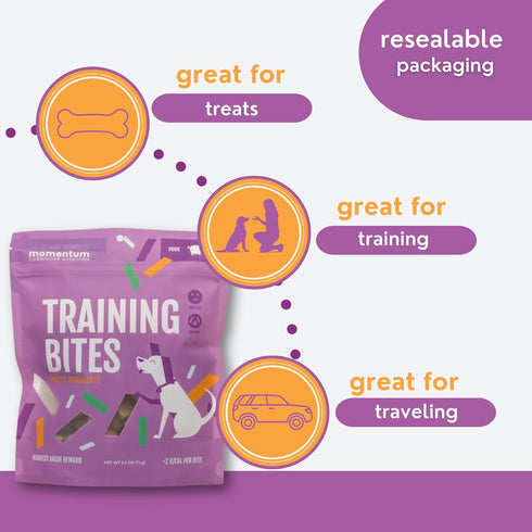 2.5 oz Momentum Carnivore Nutrition Freeze-Dried Pork Training Bites Two Ingredients-Pork Kidney and Heart, Grain-Free