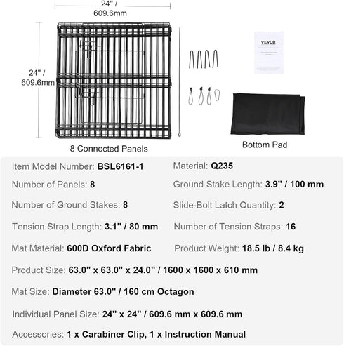 VEVOR Foldable Metal Dog Exercise Pen, Pet Playpen Fence for Small & Medium Dogs, 24" H 8 Panels