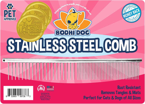 Bodhi Dog Stainless Steel Comb - Metal Grooming Brush for Dogs & Cats, Reduces Shedding