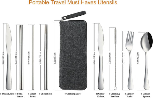VANDBAO Camping Utensils Set, Portable Travel Cutlery with Case, Includes Extra Steak Knife and Boba Straw