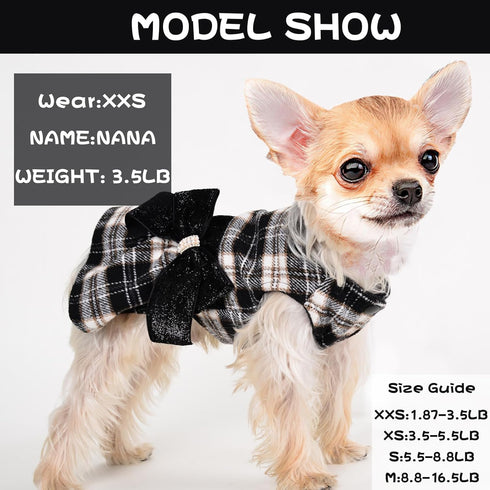Small Dog Dress, Yorkie Sweater Girl Plaid Fleece Apparel for Chihuahua Cat, Cute Warm Puppy Clothes