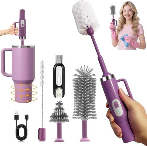 5-in-1 Long Handle Electric Bottle Brush Cleaner and Straw Cleaning Brush with