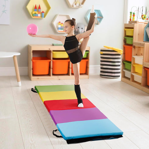 F2C 4-Panel Folding Gymnastics Mat, Gym Mat Tumbling Mat, Lightweight Padded Foldable Exercise Mat with Carry Handles