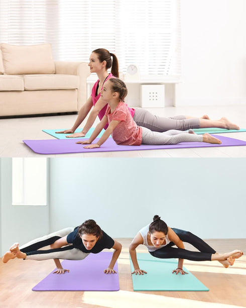Woanger 2 Pack Thick Yoga Mat - 3/8 Inch Non-Slip Exercise Mat for Home Workout with Strap for Women & Men