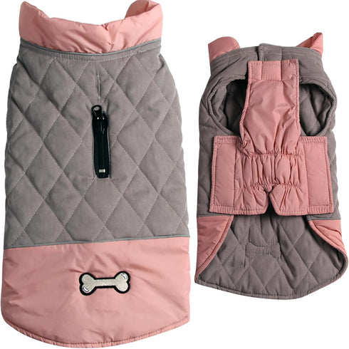 Waterproof Reversible Dog Coats for Small Dogs, Warm Puppy Jacket for Cold Winter, Pink and Grey