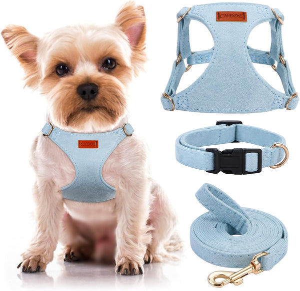 No Pull Dog Harness - Lightweight, Soft, Adjustable Collar and Leash Set for Small and Medium Dogs, Blue