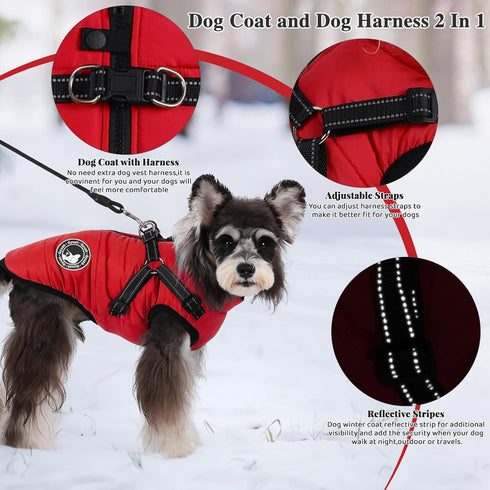 Gyuzh Dog Coat with Harness, Puppy Coats Small Dog Jacket, Winter Waterproof for Small Medium Large Dogs