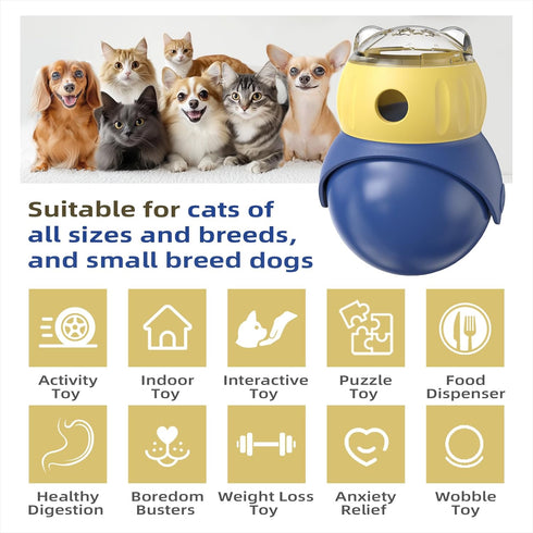 Owl-Shaped Pet Treat Food Dispenser, Adjustable Puzzle Slow Feeder, Interactive Chase Treat Ball for Cat & Dog