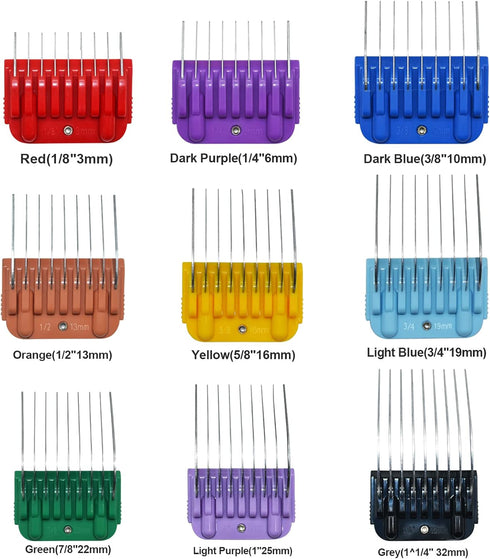 9 Set,Compatible A5, Professional Animal Stainless Steel Attachment Color Guide Comb with Andis, Oster Wahl KM Series