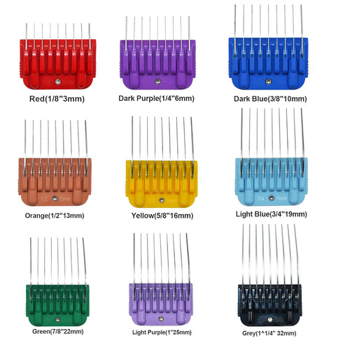 COSYONALL Animal Stainless Steel 9 Color Dog Guide Comb Set - Cutting Length 1/8" to 1 1/4" for A5 Detachable Blade
