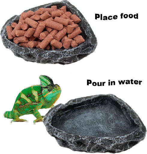 Reptile Water Dish Food Bowl, 2 Pack Corner Bowl for Bearded Dragon, Lizard, Frog, Gecko, Tortoise, Hermit Crab