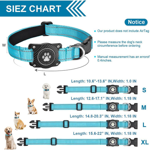 Airtag Dog Collar, Nylon Collar with Waterproof Holder, Reflective Adjustable Pet Collar for Heavy Duty Dogs