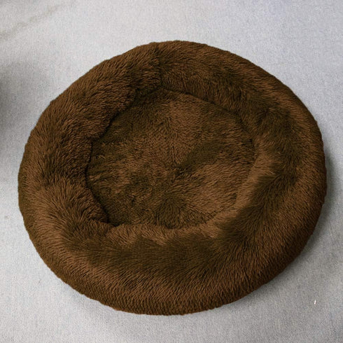 BODISEINT Faux Fur Dog Bed, Shag Round Anti-Anxiety Calming Bed for Medium Large Dogs and Cats (28'' D x 8'' H,