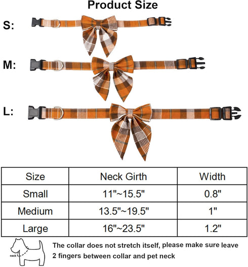 ADOGGYGO Fall Dog Collar with Bow, Adjustable Cotton Orange Bowtie for Small Dogs, Halloween Thanksgiving (Small, Fall)