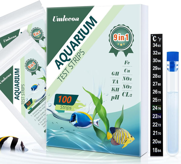 9 in 1 Aquarium Test Kit for Freshwater and Saltwater, 100 Test Strips with Test Tube & Thermometer