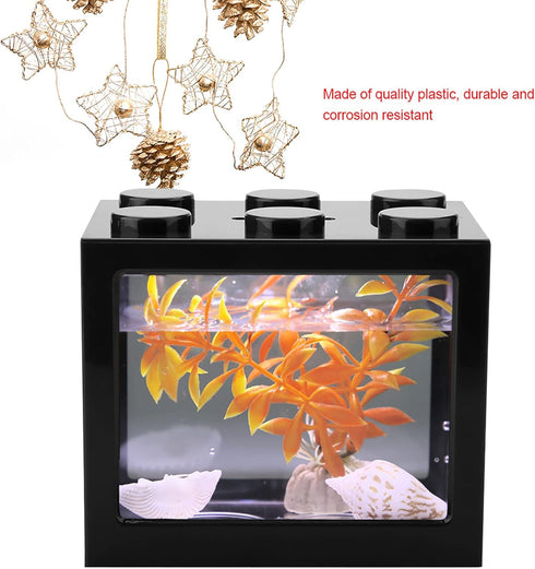 Zerodis Small Fish Tank, Acrylic Mini Fish Tank Desktop Mini Aquarium Tank Bowl for Goldfish Aquarium Starter Kits with USB LED Light Office Tea Table Decor