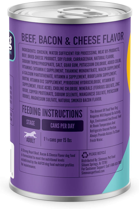 13.2 oz (Pack 12), A Strong Heart Wet Dog Food, Beef, Bacon & Cheese Flavor - Cans of Made in The USA with Real Beef