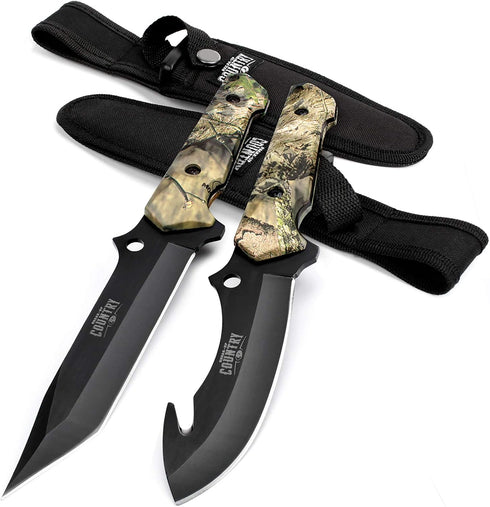 Mossy Oak Fixed Blade Hunting Knife Set - 2 Piece with Full Tang Handle and Sheath