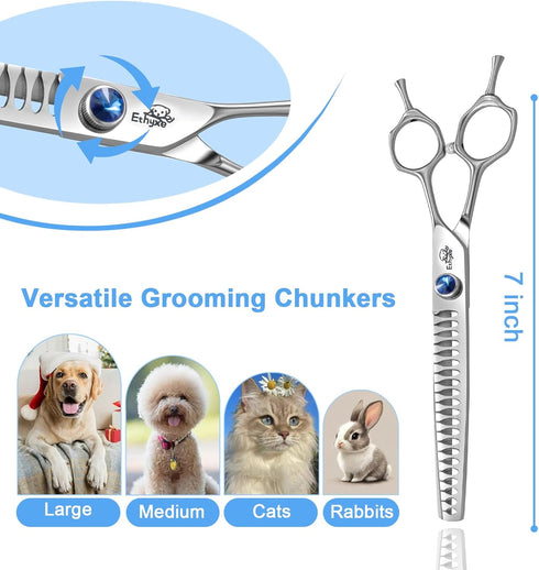 7" 21-Teeth Trimming Chunkers Dog Grooming Scissors, Professional Texturizing Blending Thinning Shears Pets Hair Kit