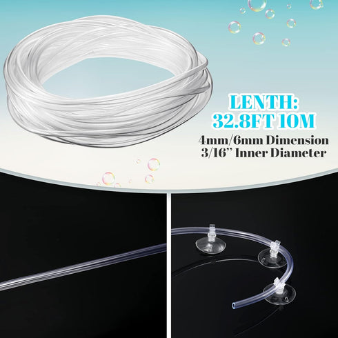 Boao 32.8 ft Aquarium CO2 Proof Tubing, Clear Airline Tubing with 12 Pcs Suction Cups for Fish Tank