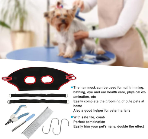 plplaaoo Dog Grooming Hammock, Breathable Thickened Pet Harness with Nail Clipper & Comb for Cats, Red
