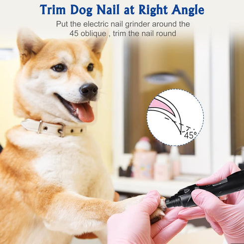 Dog Nail Grinder, 2-Speed with LED Light, Quiet Low-Vibration Nail Trimmers for Large, Medium, Small Dogs & Cats