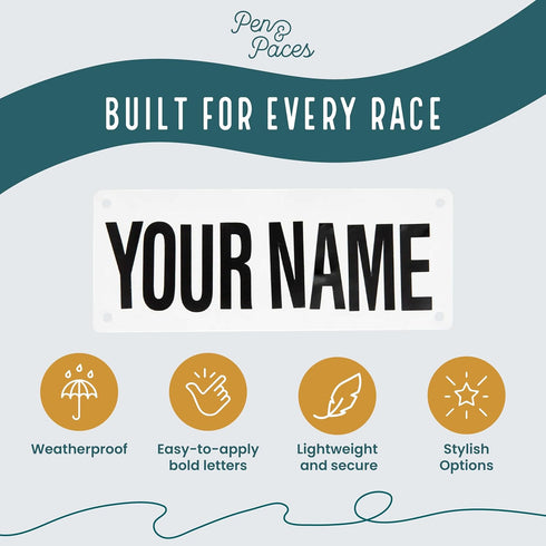 Yell My Name Bib Kit - GET Personalized Cheers - Race Bib with Alphabet Decals & Safety Pins - Add-Your-Name Running