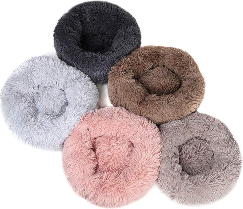 otoez Kitten Puppy Bed, Extra Small Round Dog Cat Beds, Anti-Anxiety Plush Calming Donut Bed, Washable (15.7", Khaki)