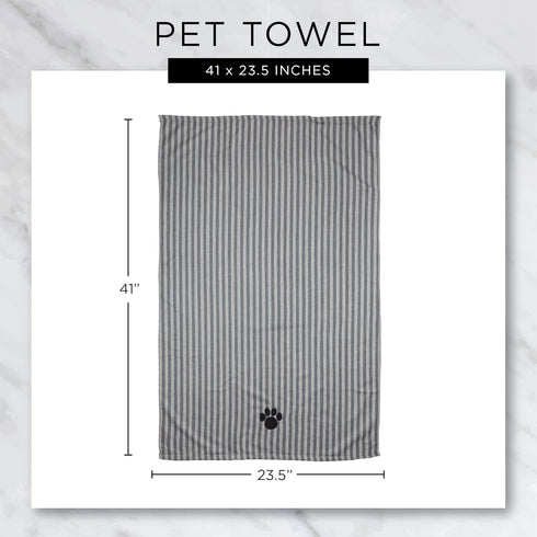 Bone Dry Pet Grooming Towel Collection, X-Large, 41x23.5", Absorbent Microfiber, Embroidered Gray