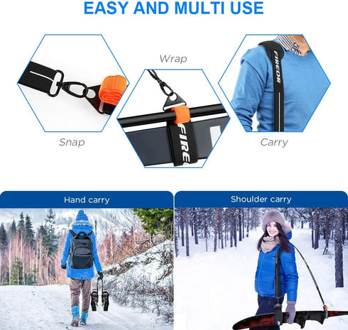 FIREOR Ski Carrier Strap Kit for Snowboard, Pole, and Boot Carry with Adjustable Cushioned Shoulder Sling