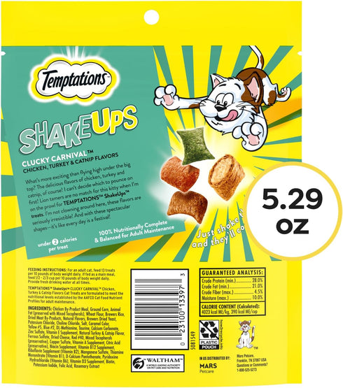 5.29 oz. Temptations Cat Treat ShakeUps, Crunchy and Soft Cat Treats, Clucky Carnival, Pouch