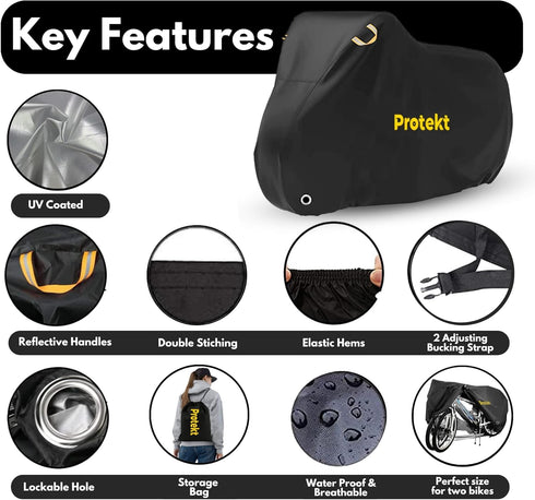 Protekt Bike Cover for 2-3 Bikes, Heavy Duty Outdoor Storage, Rain Dust Resistant, UV Coated Waterproof with Lock Holes