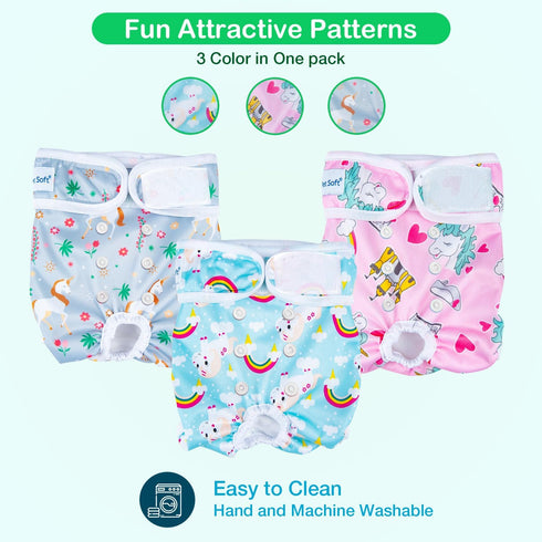 Pet Soft Female Dog Diapers, 3 Pack Washable Period Panties for Dogs in Heat, Reusable Puppy Diapers, L