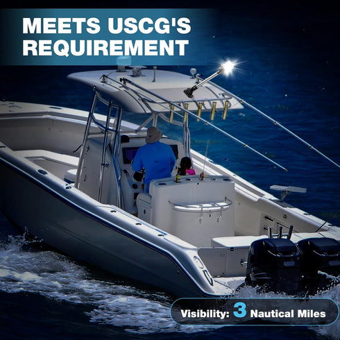 18 Inches IP67, (12-24V) Anchor Light Boat Stern Light Waterproof White Fold Down Marine Navigation Lights for Boats