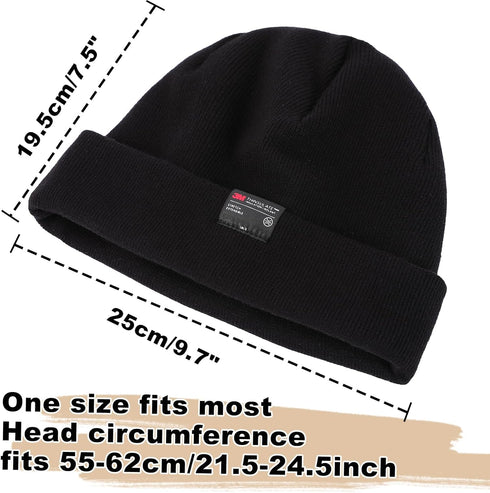 MOREOK 3M Thinsulate Winter Gloves MK020F, One Pair (Black-Small) & Unisex Beanie Hats, One Pack