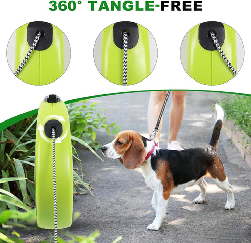 30FT Retractable Dog Leash, 360° Tangle-Free Walking Leash for Medium and Large Dogs up to 77 lbs, One-Hand Brake