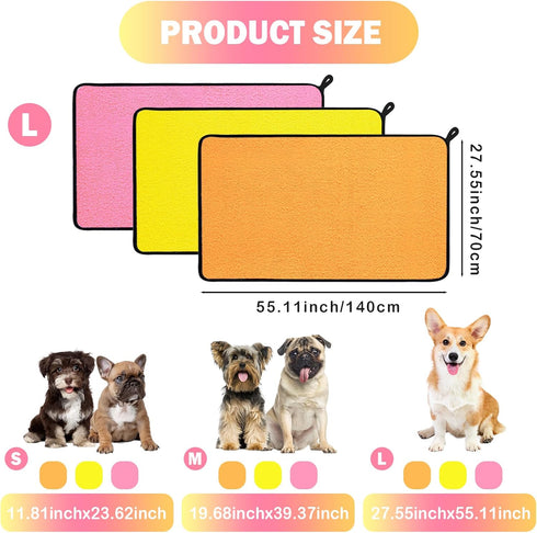 MICOOYO 3PCS Dog Towels for Drying, Super Absorbent Quick Drying Pet Grooming Towels for Puppy Cats (Yellow, Pink,
