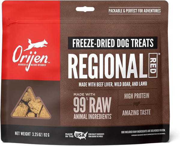 ORIJEN Grain Free High Protein Freeze Dried Dog Treats - Regional Red Recipe, 3.25oz Bag